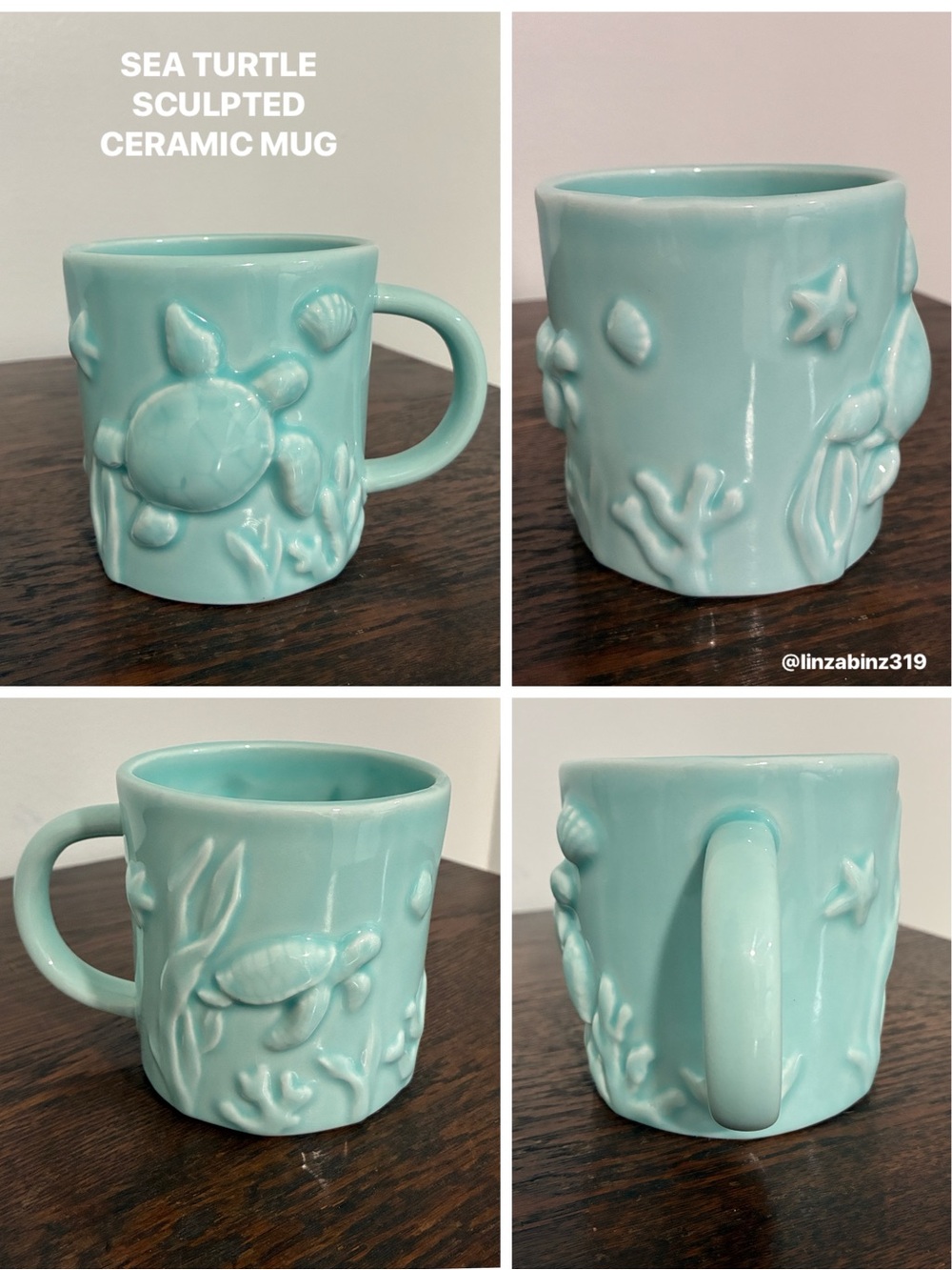 NWT- 15oz- Gorgeous Sculpted-  Sea Turtle Ceramic Mug